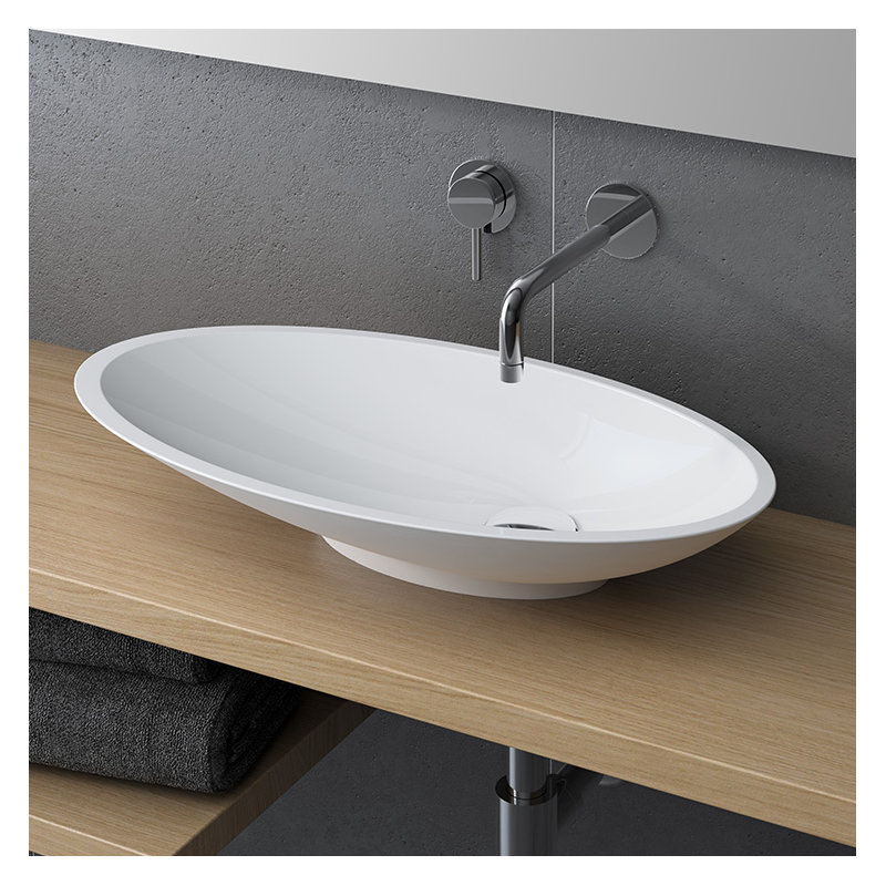 23.25" Caccini Modern Oval Bathroom Vessel Sink - Gloss White, Cast Marble, UV Resistant, Stain & Chip Resistant