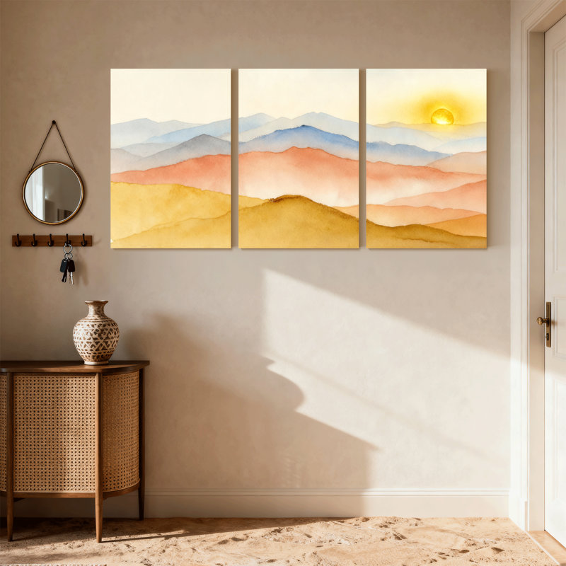 «Abstract Mountain Landscape Sunset», ensemble de 3 reproductions d'art sur toile, H 18 po x l 36 po