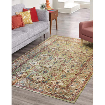 Tapis vert en laine noué à la main 10 pi x 14 pi