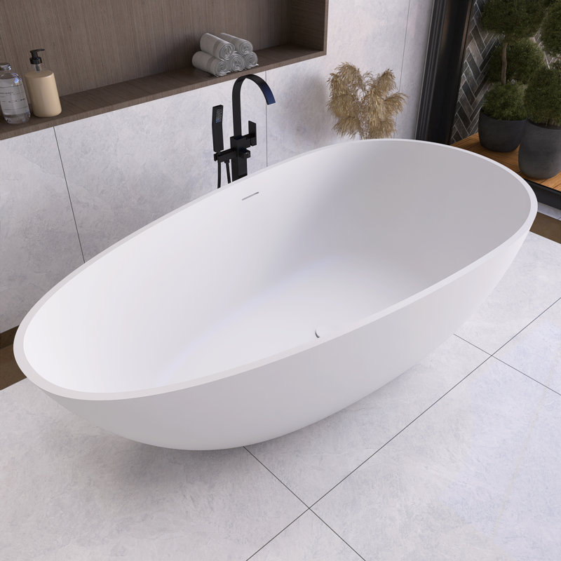 67'' Matte White Solid Surface Freestanding Soaking Bathtub