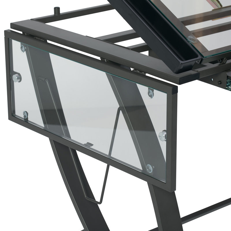 Keylly Glass Top Metal Base Drafting Table