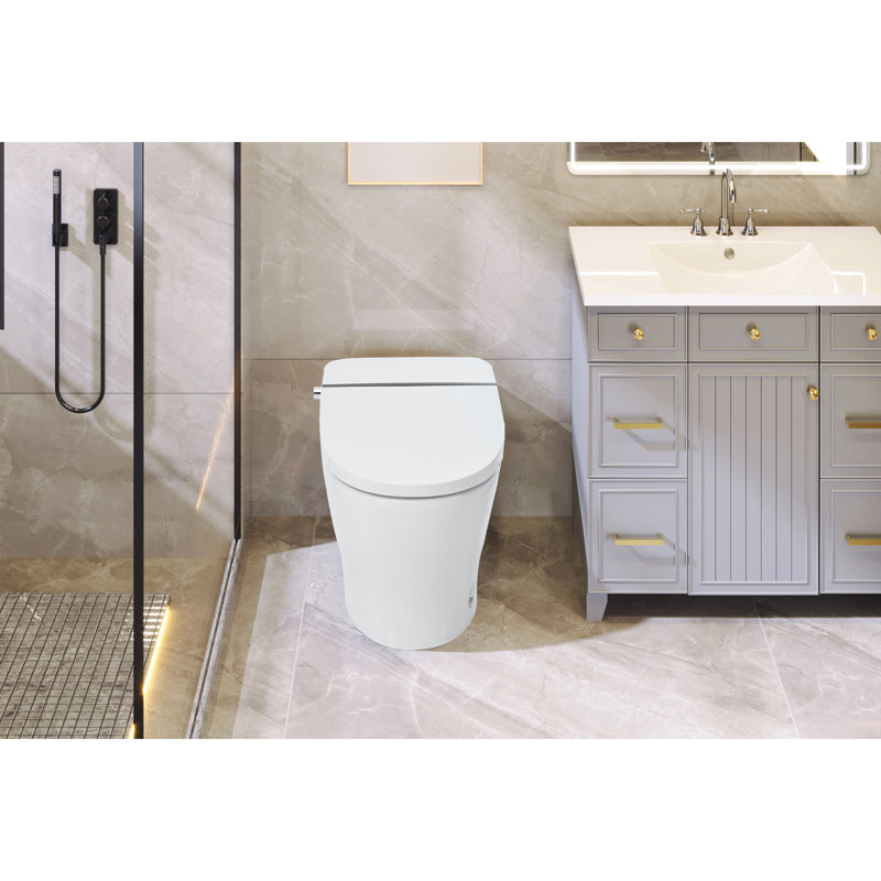 Toilet With Heated Seat - 1/1.28 Dual Flush, Foot Sensor, Night , Construction Sensor Knob Control, Compact Design