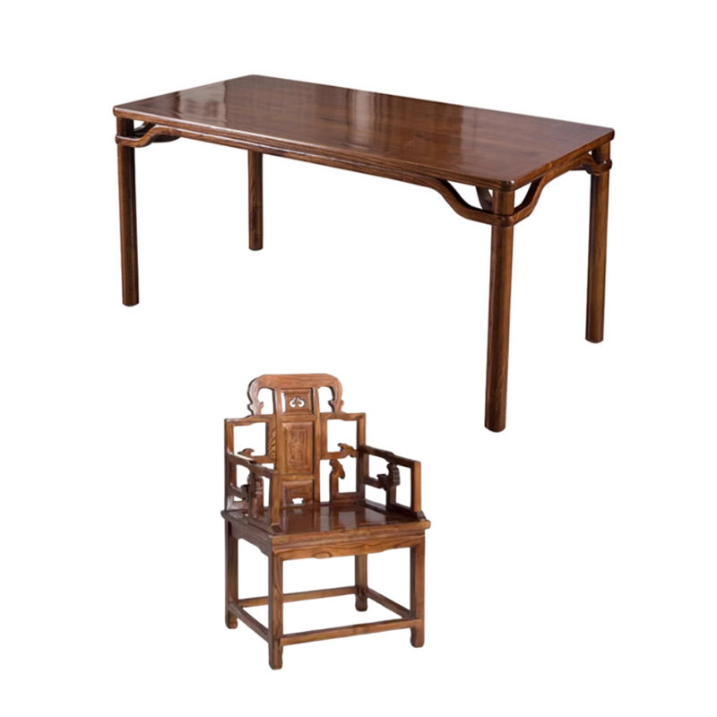 Retro And Durable Elm Wood Writing Desk A Chair, 31.49" H x 70.86" W x 35.43" D