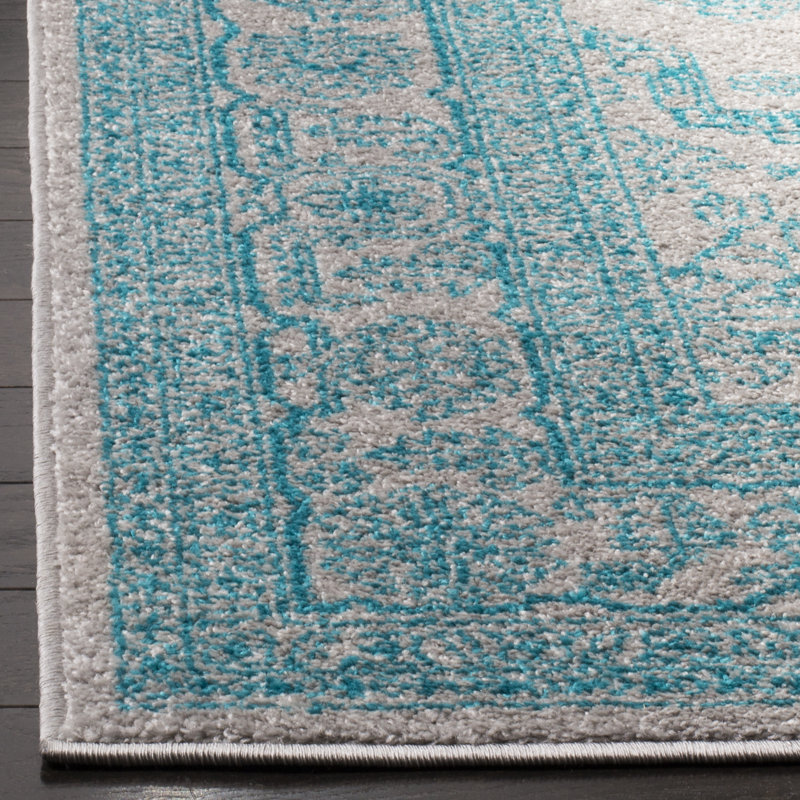 Stromsburg Oriental Area Rug, Light Grey/Teal, Rectangle 155 x 229 cm