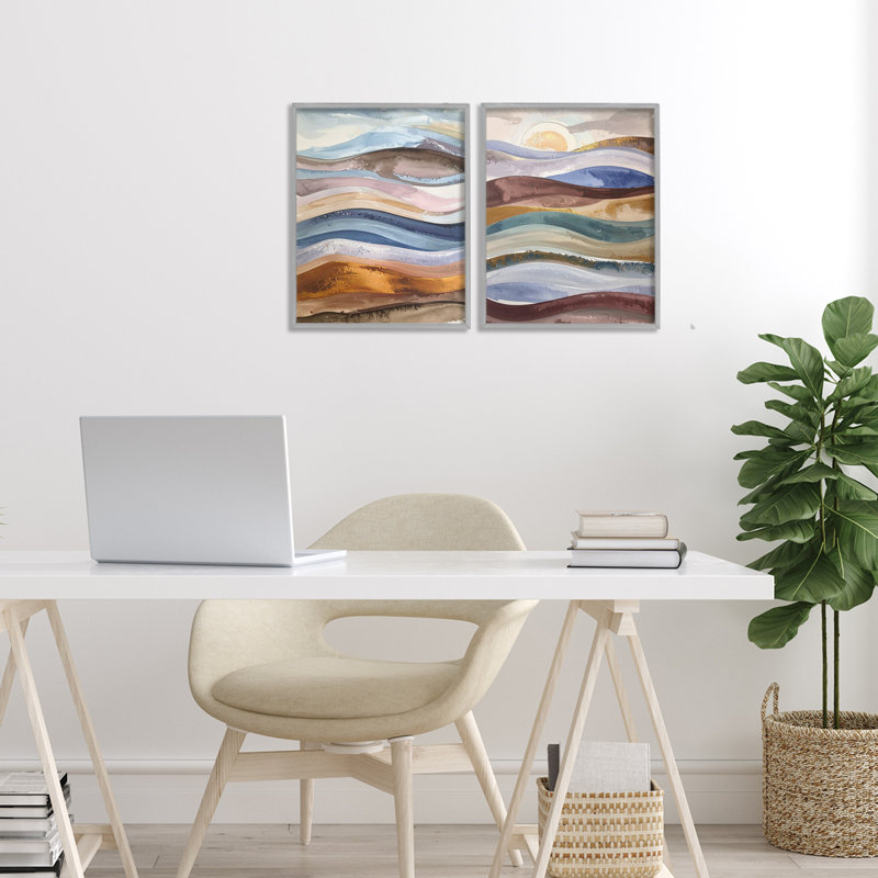 Ensemble de 2 giclées encadrées Earthy Ocean Flow, design par Alonza Saunders, 14 X 11, Giclée de ferme grise encadrée