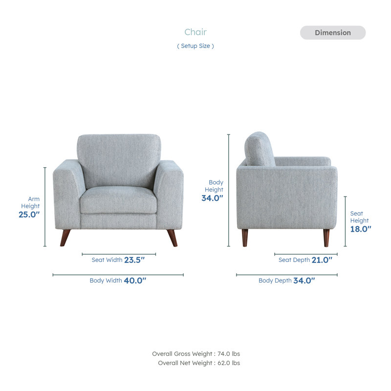 Jandreau 40" Modern & Contemporary Living Room Chair - Chenille Living Room Chair, Superior High-Density Foam over Pocket Coils Comfort, Luxurious Chenille Fabric Upholstery