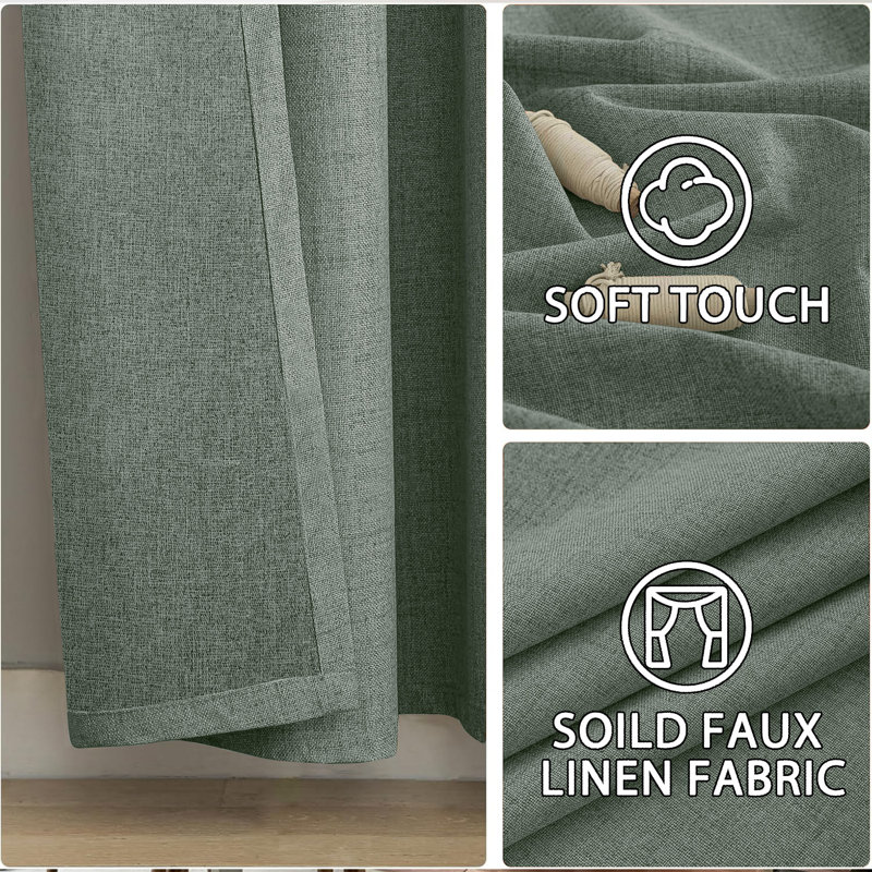 100% Linen Blackout Curtains with Eyelets – Ready Made (Set of 2), Sage, 168cm Width x 228cm Drop