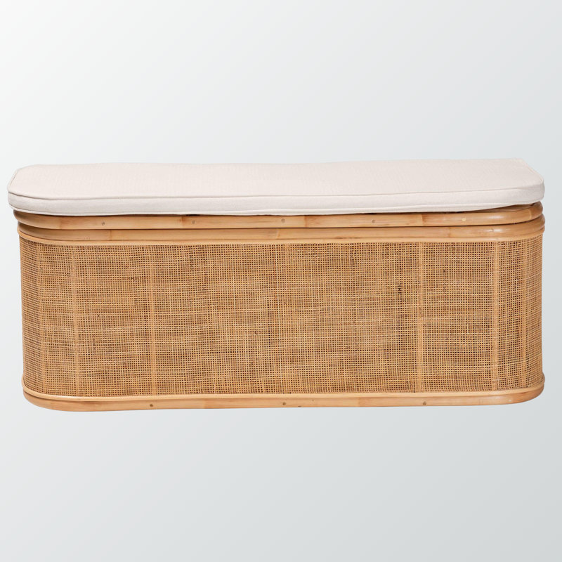 Banc de rangement avec plateau relevable en rotin naturel Brienda, H 17,55 po x l 47,07 po x P 16,35 po