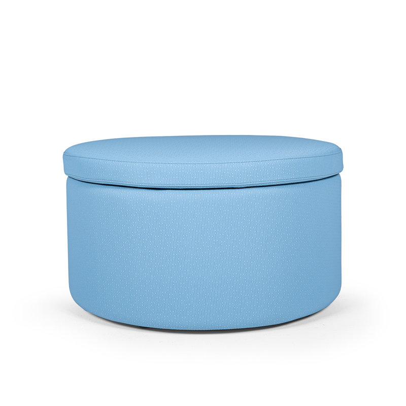 Fully Assembled 27" Round Granular Faux Leather Storage Ottoman, Blue Granular
