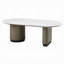 Table basse Jeh, plateau ovale blanc de 55 po, base à double piédestal, brun chêne