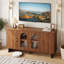 Meuble télé 59 po avec portes en verre arquées, console média pour téléviseurs de 65 po ou moins, armoire de rangement pour le salon et le vestibule-1565462264
