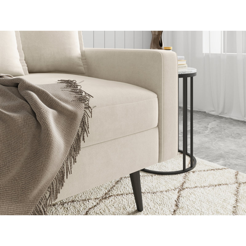 Canapé 70 po à accoudoirs carrés en velours, Velours beige, Noir