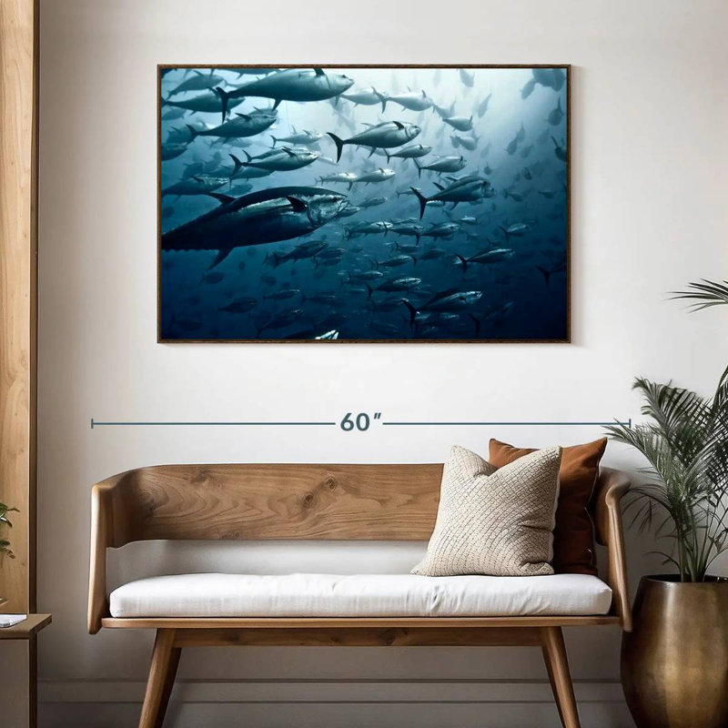 School Of Tuna, 46" X 31", Floating Frame Walnut