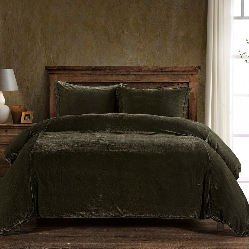 Stella Faux Silk Velvet Classic Chic Modern Rustic Romantic Western Duvet Cover Set, Queen Duvet Cover + 2 Standard Shams