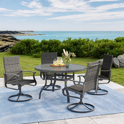 5-Piece Waterproof Patio Dining Set – Outdoor Round Table & 4 Padded Swivel Chairs