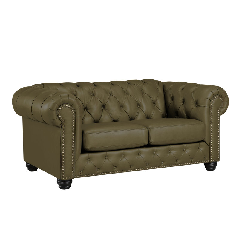 Orner 70" Leather Rolled Arm Loveseat, Taupe Leather Match