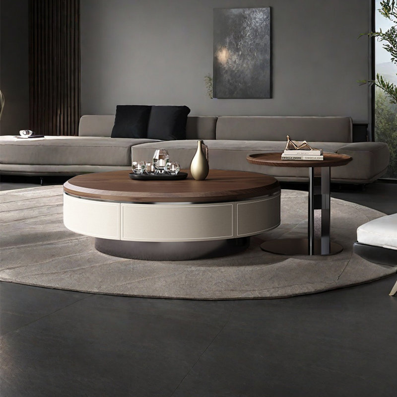 Modern simple round coffee table living room, 13.8" H x 31.5" L x 31.5" W