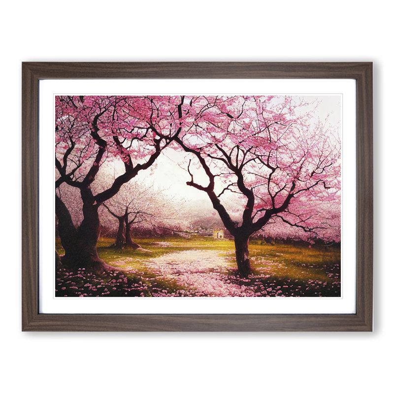 Majestic Cherry Blossom Trees - Single Picture Frame Painting, Walnut, 46cm H x 64cm W x 2cm D