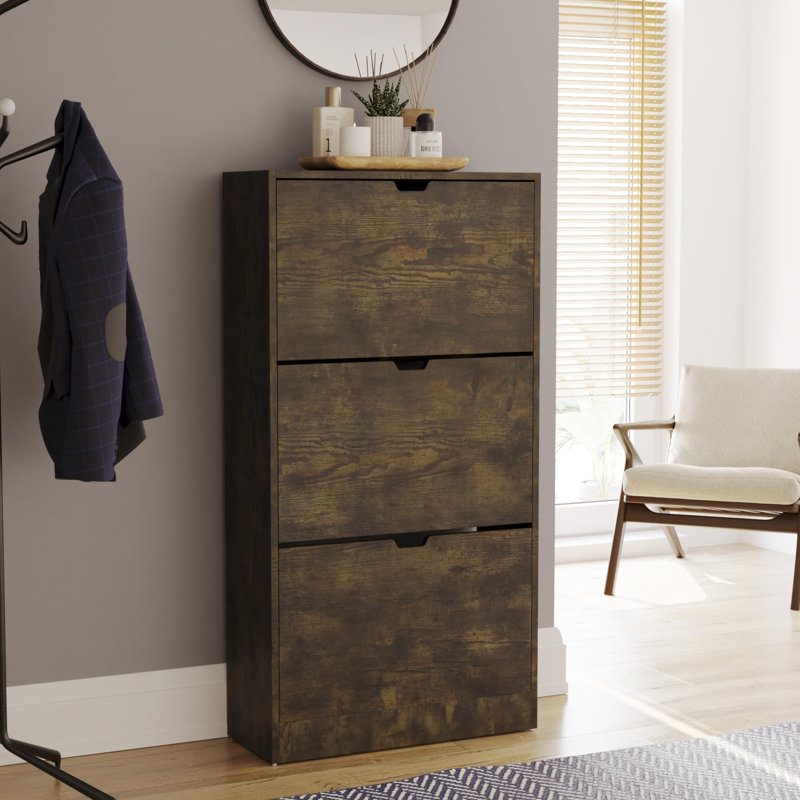 18 Pair Flip Down Shoe Storage, Dark Wood
