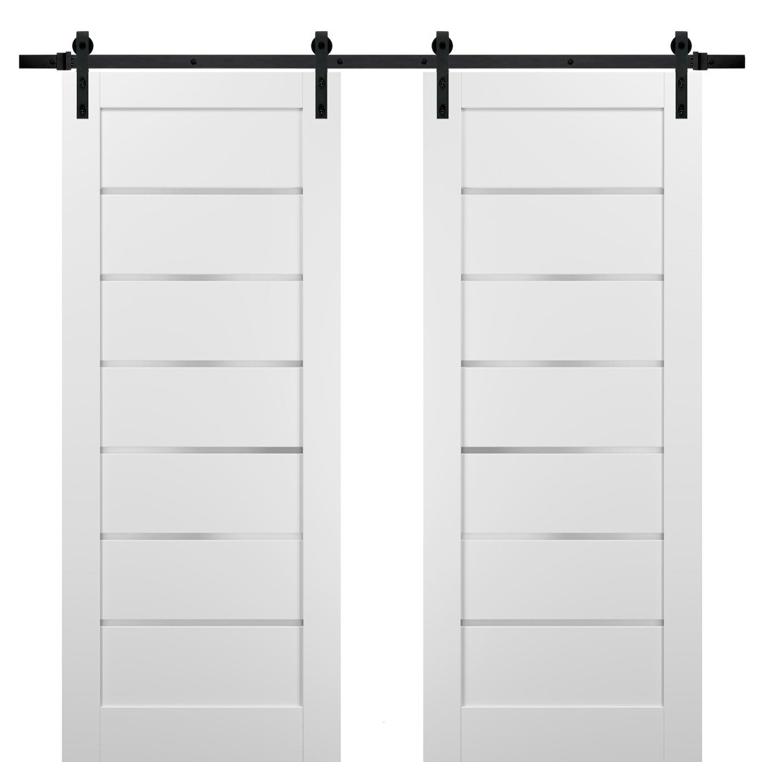 Quadro Frosted Glass Wood Barn White Doors with Installation Hardware Kit SARTODOORS 