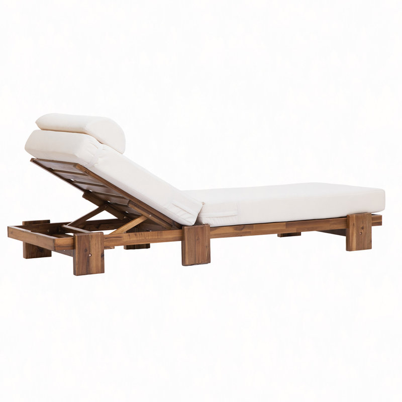 78.8" Outdoor Patio Chaise Lounge Chair, Acacia Wood Adjustable Recliner With Headrest And Retractable Side Tray, For Terrace, Poolside, Garden, And Beach