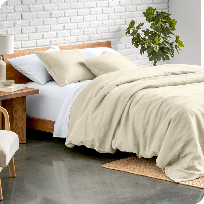 Natural Linen Full/Queen Duvet Cover Set with Pillow Shams