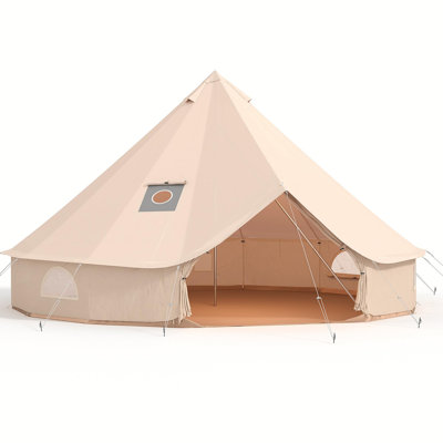 Canvas Bell Tent w/ Stove Jack, 4-Season Glamping Yurt w/ PVC Floor & Mesh Windows, Hot Tent for Camping, 13.1