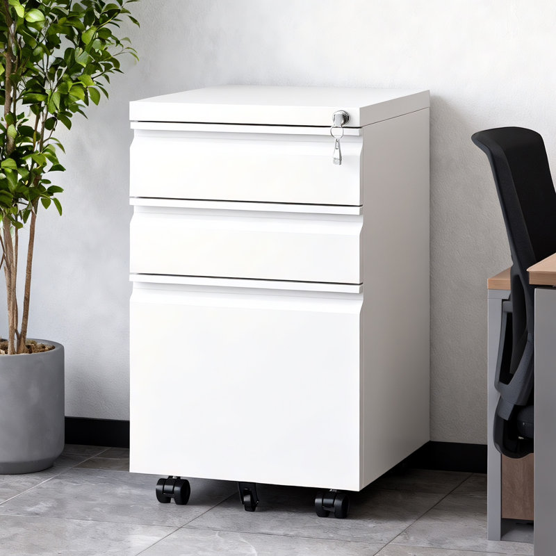 3-Drawer Mobile File Cabinet with Lock, Fully Assembled Metal Rolling Storage for Letter/Legal/A4 Files, White