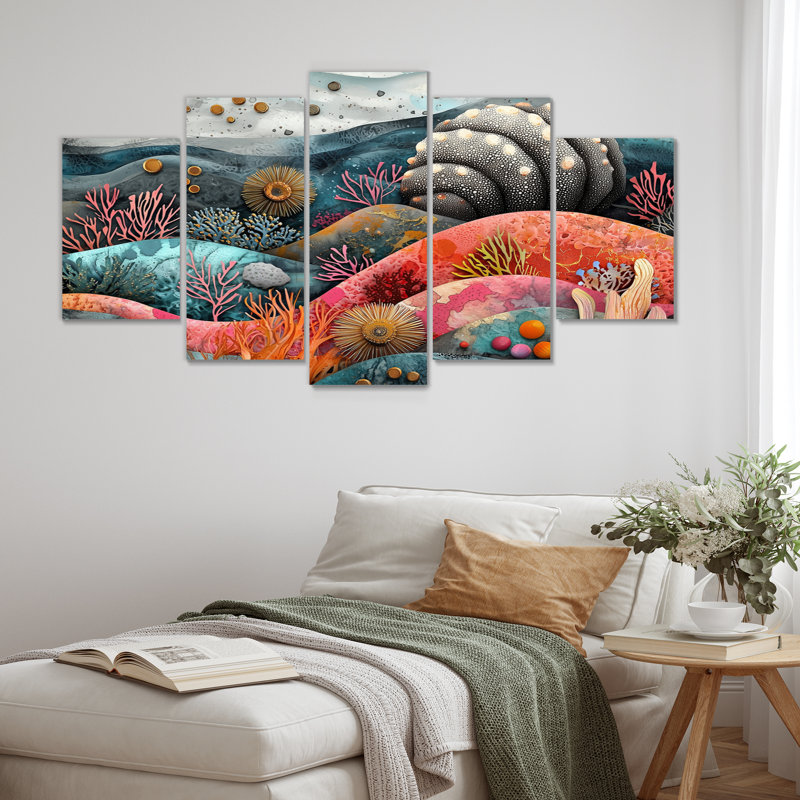 Aquarelle abstraite, oursin et corail, horizon - Art mural oursin - Art mural sur toile, diamant