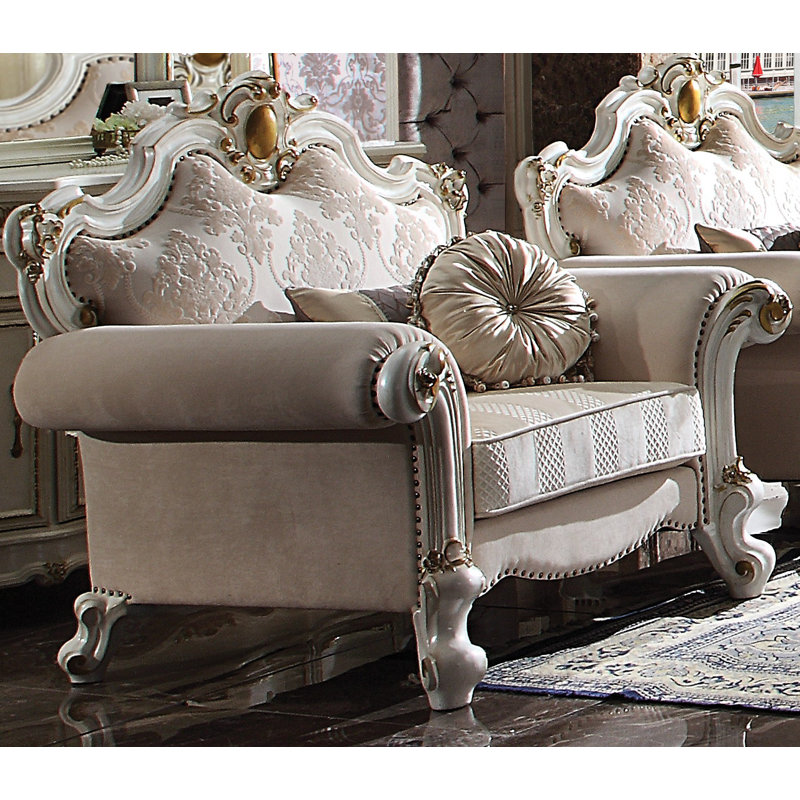 Handcrafted Antique Pearl and Fabric Wood Chair with Pillows