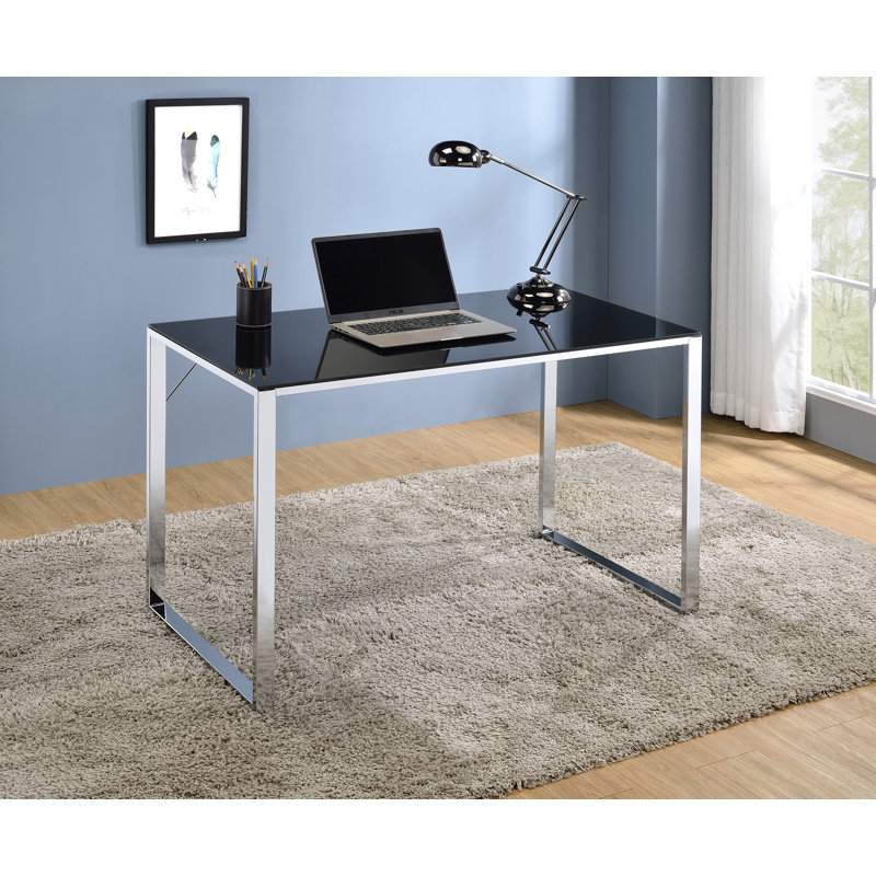 Cular Glass Top Metal Base Writing Desk