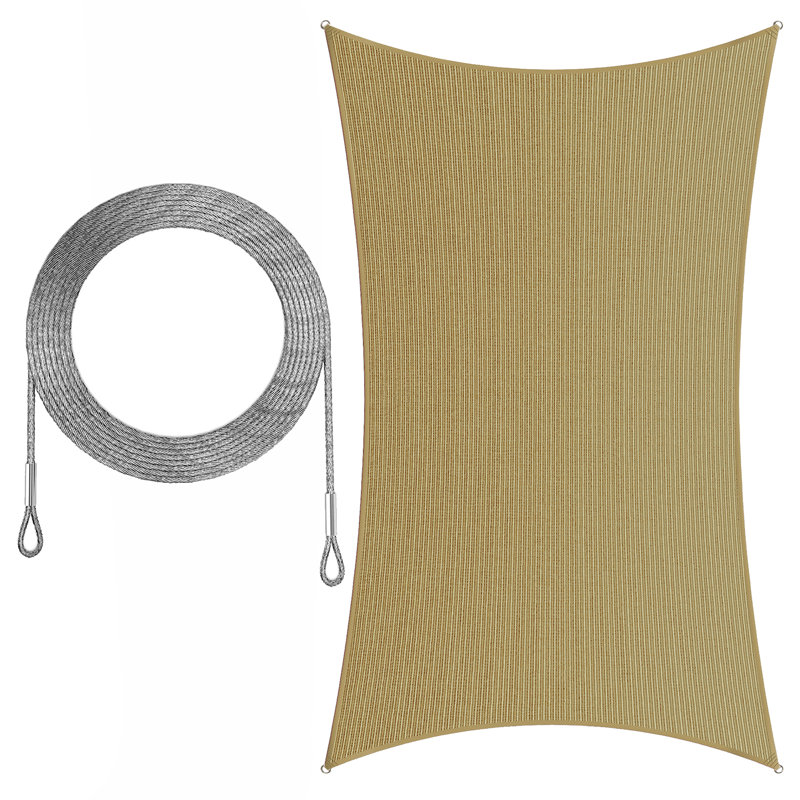 Voile d'ombrage rectangulaire avec 4 cordes d'installation, Beige sable, H 8 pi x 12 pieds