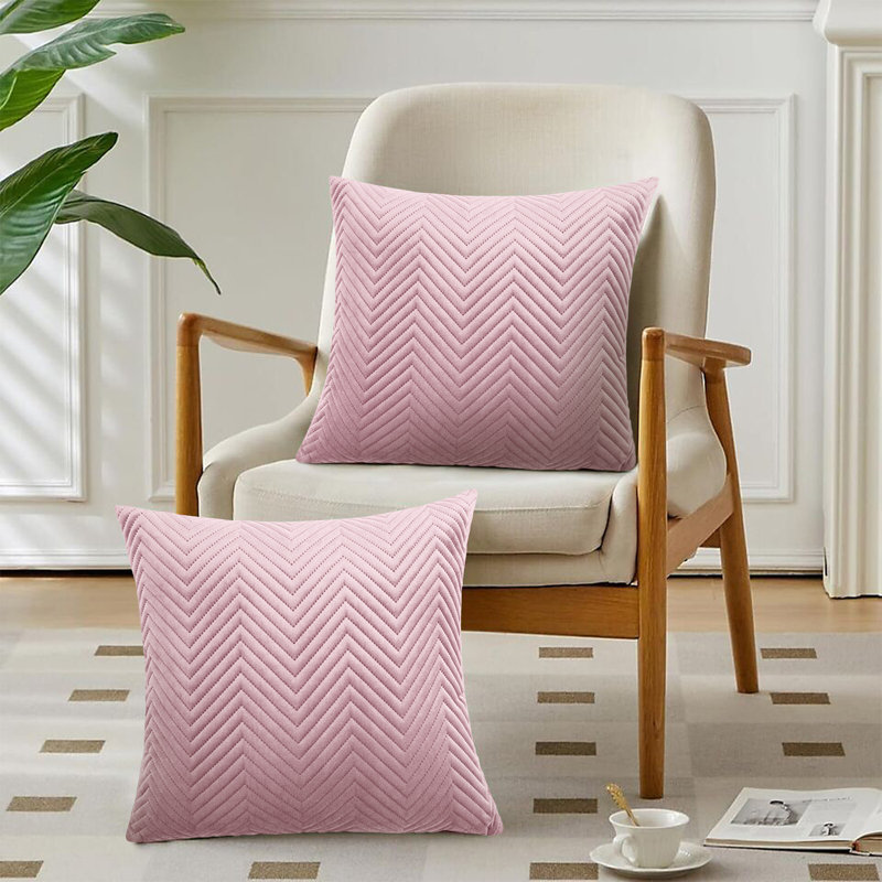 Embossed Velvet Cushion Cover (Pack of 2), Pink