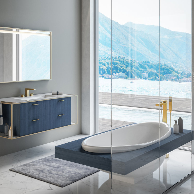 Suave 78.75'' L Freestanding Soaking Bathtub, Natural Cherry