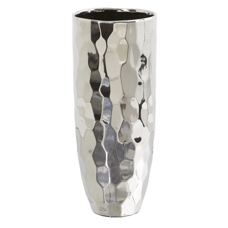 Vase de table en céramique Cevahir, Argent, H 13 po x l 5,25 po x P 5,25 po