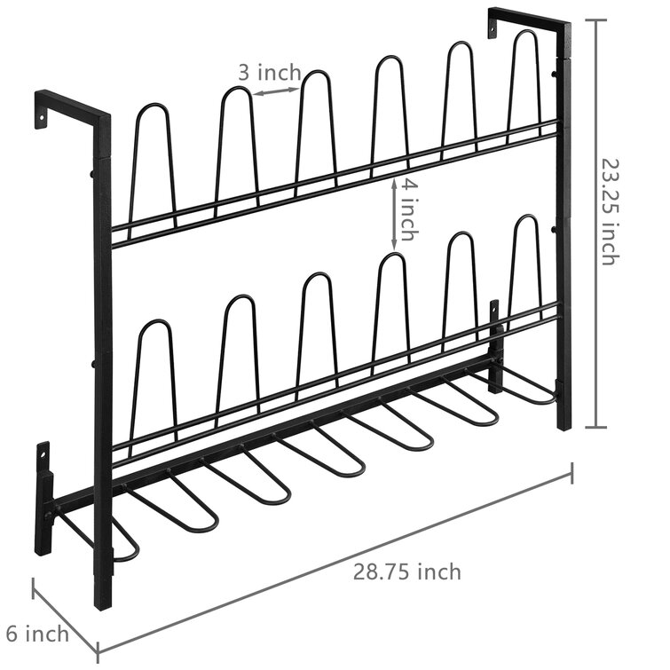 MyGift 9-Pair Wall Mounted Black Metal Wire Boot & Shoe Rack