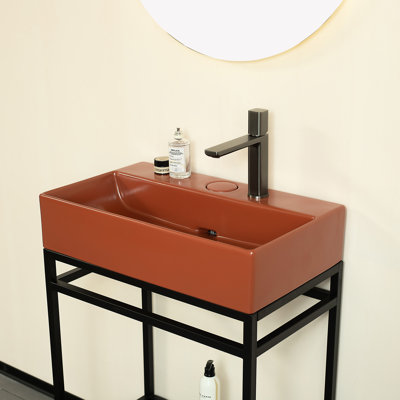 Lavabo de salle de bain en céramique rouge 24 po, durabilité et esthétique - lavabo scandinave moderne de 24 po en céramique et élégant
