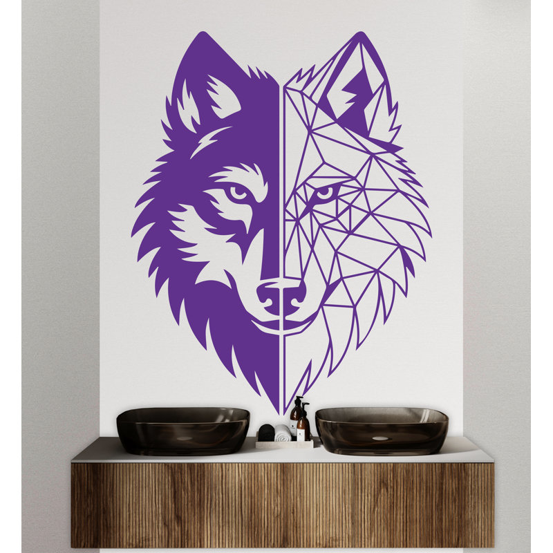 Adhésif décoratif loup loup, décor géométrique loup, art mural loup, amoureux des animaux, loup, salle de bain, décalcomanies murales, vinyle autocollant