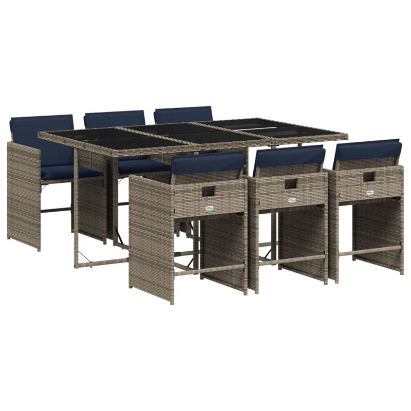 Ensemble repas 7 pièces avec coussins Hokku Designs, Bleu, Gris, 6