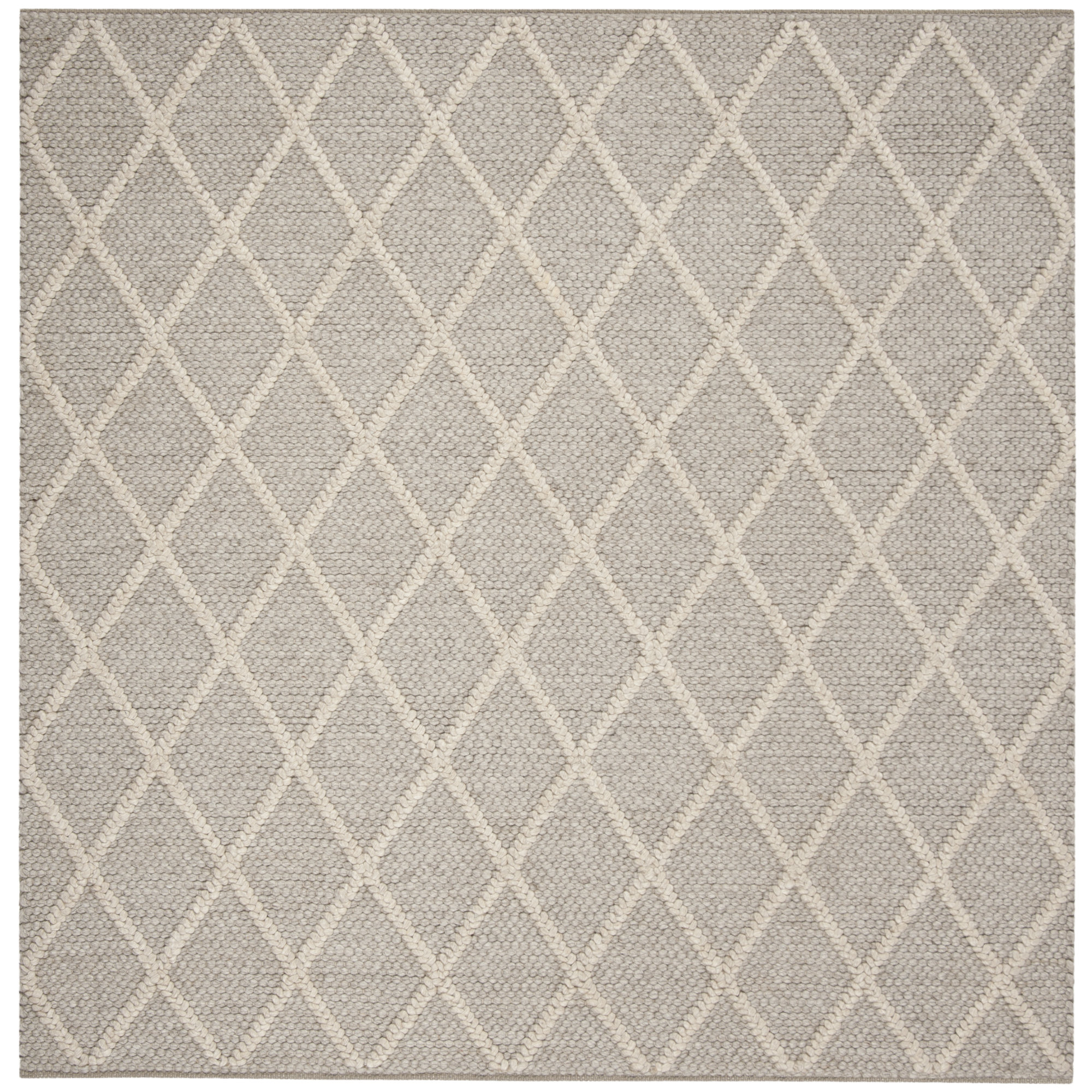 Russo Geometric Handmade Flatweave Gray Area Rug, Square 6'