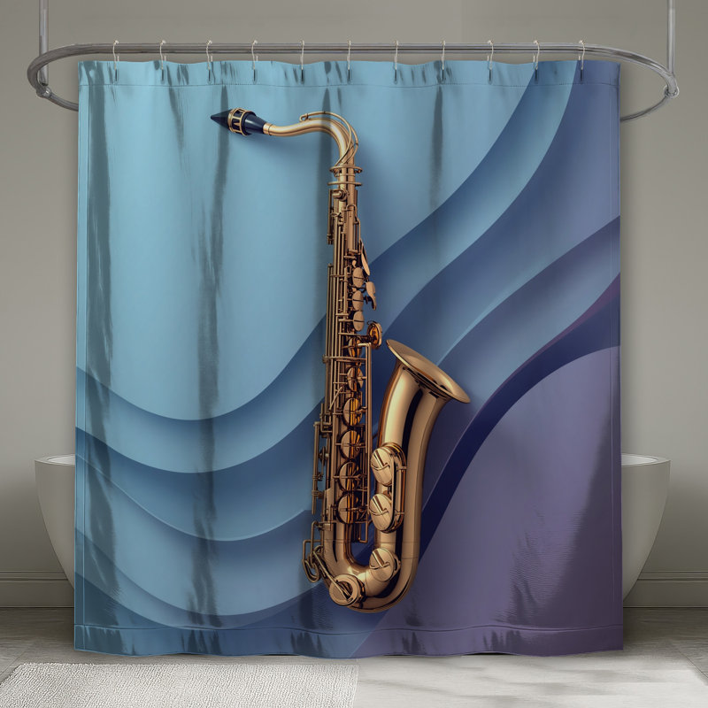 Rideaux de douche Golden Saxophone On Waves, L 70 po x H 84 po