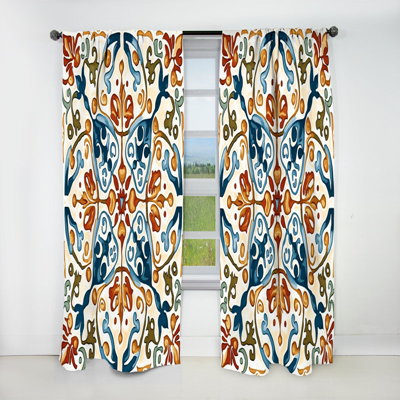 Rideaux occultants abstraits - carreaux de style méditerranéen en bleu rétro III - 1, L 52 po x L 95 po