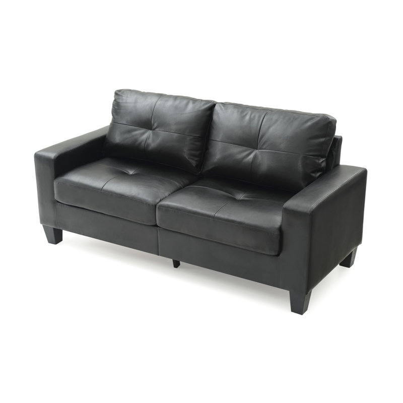 Vegas Faux Leather Square Arm Sofa, Black Faux Leather