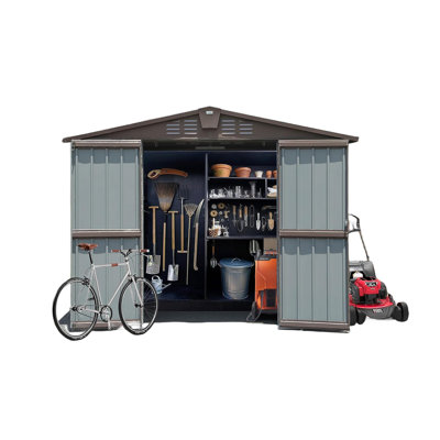 Remise de rangement extérieure 8,2 pi x 6,2 pi, remise en acier utilitaire en métal avec portes verrouillables doubles et bouches d'aération pour la cour arrière