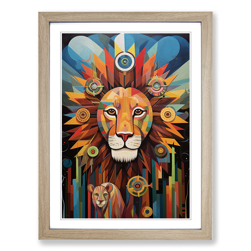 Lion Dadaism Art - Framed Print, 46cm H x 34cm W x 2cm D, Oak Framed