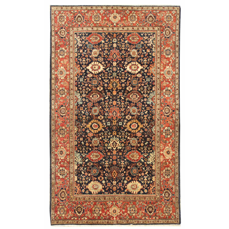Tapis unique nouvel âge 4 pi 10 po x 7 pi 8 po Harshang en rouge / bleu marine / rouille