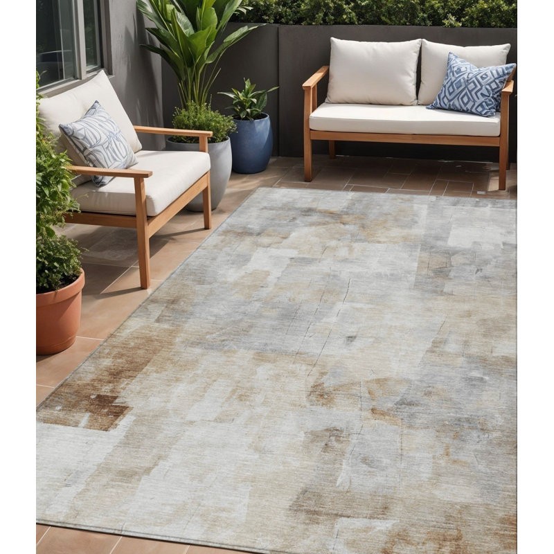 Tapis extérieur lavable abstrait kaki 5 pi x 8 pi