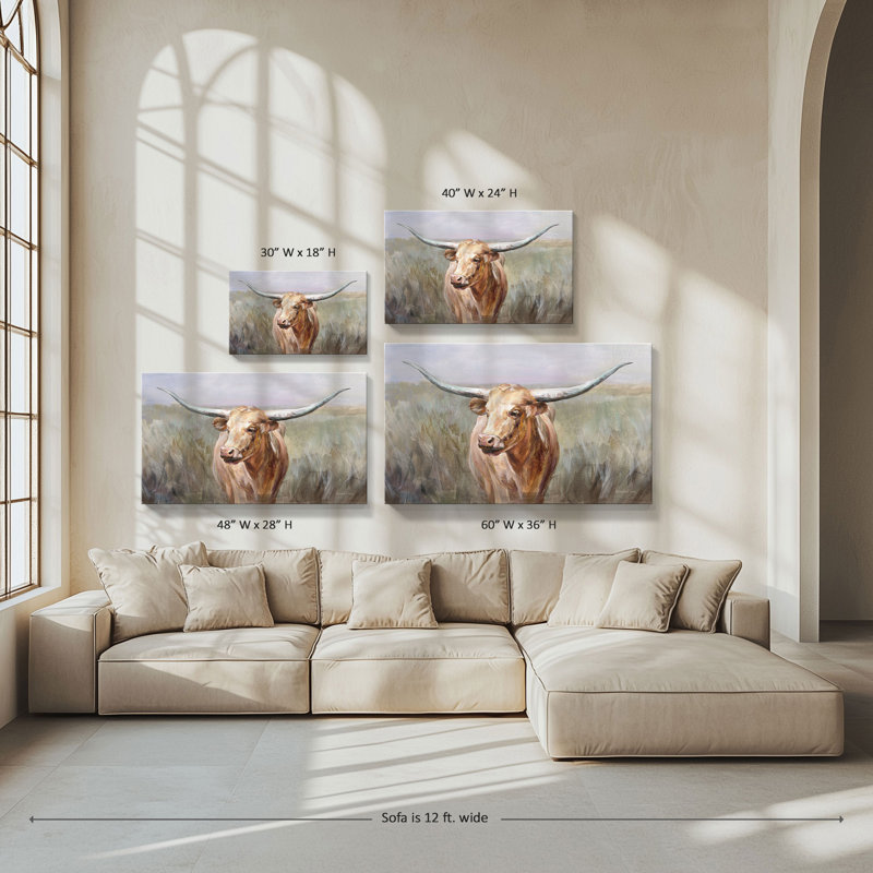"Big Sky Longhorn" par Danhui Nai, reproduction sur toile, H 18 po x l 30 po