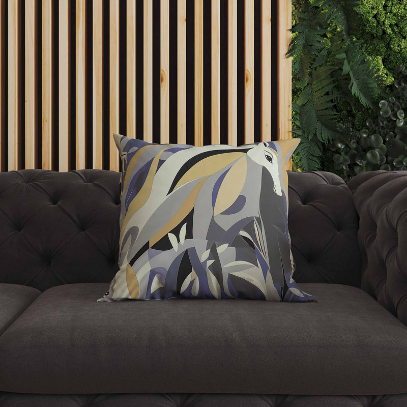 Coussin intérieur / extérieur Mythical Horse, Bleu/jaune, Carré 16 po