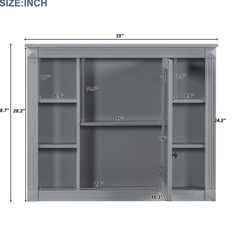 Bathroom Wall Cabinet Mirror Mounted - 35'' X 28'', Ample Shelf Space, Materials With Functional Design, Natural